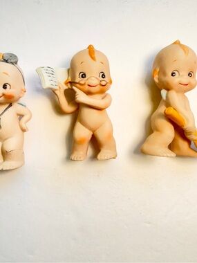 Vintage Kewpie Lefton Porcelain Bisque set of 3 Doctor Teacher Tennis Player 50s